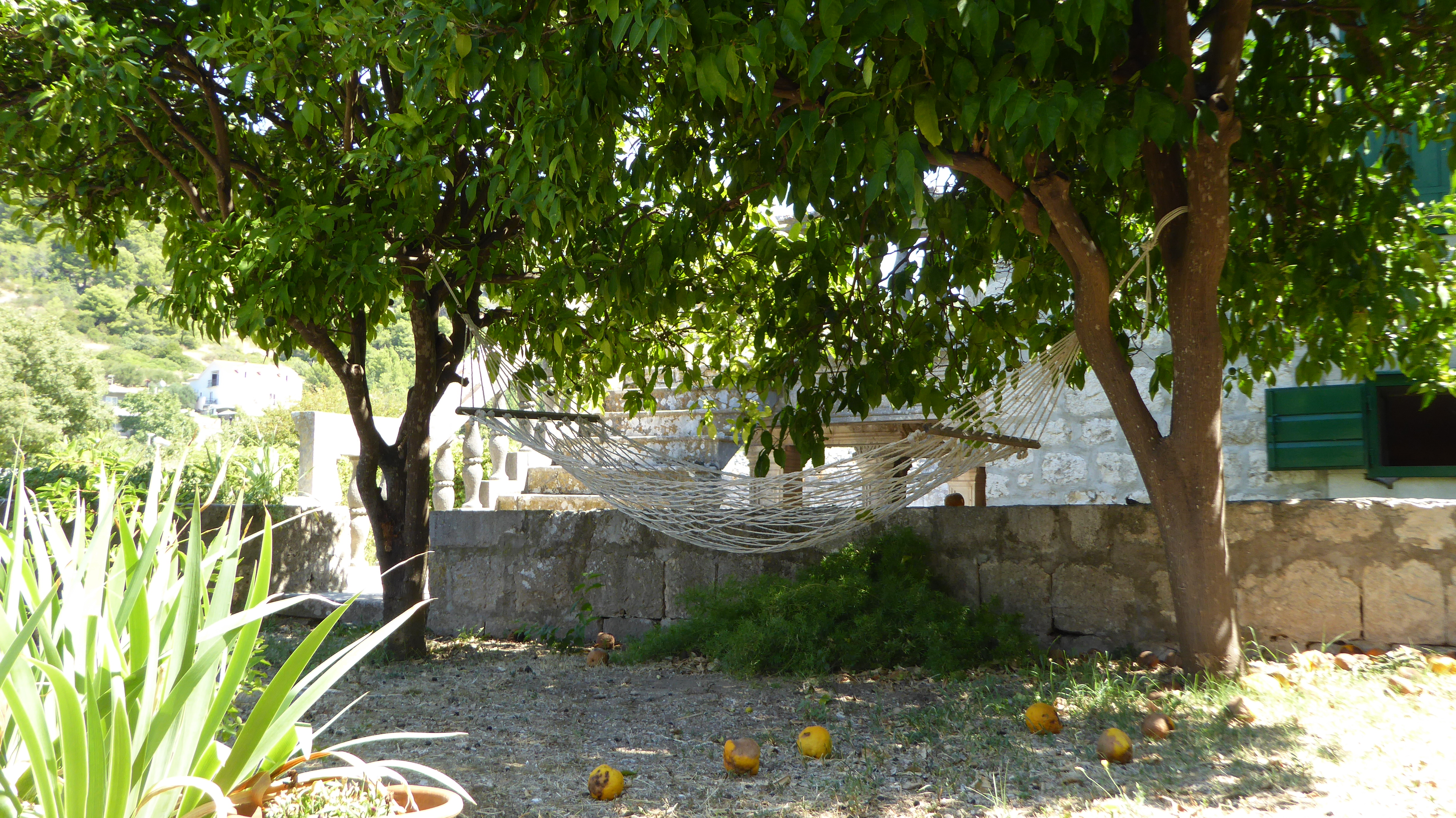 Hängematte in einem antiken Garten auf Hvar, Kroatien